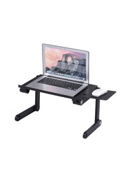 360 Degree Adjustable Foldable Vented Laptop Table Stand with Mouse Pad and Cooling Fans, Black