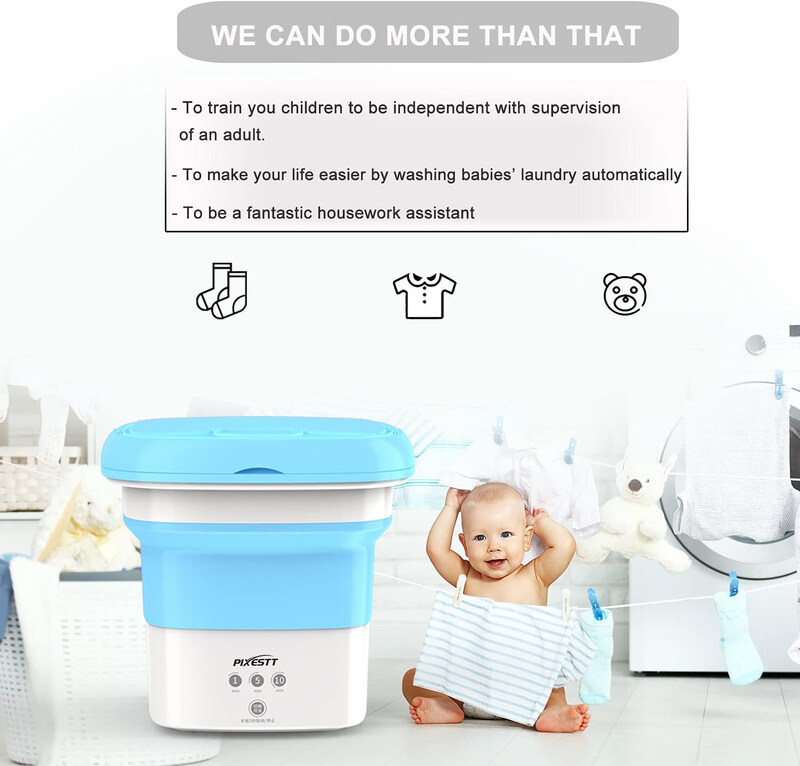 Pixestt Mini Folding Washing Machine with Timing & Dehydration Function, Blue