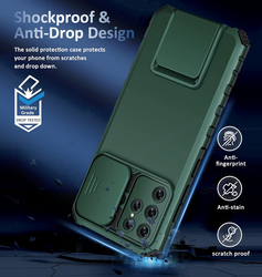 Samsung Galaxy S22 Ultra 5G Military-Grade Shockproof Slide Camera Case Cover with Kickstand, Green