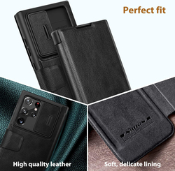 Nillkin Samsung Galaxy S22 Ultra 5G 6.8'' 2022 Wallet Mobile Phone Case Cover with Card Holder & Camera Cover, Black