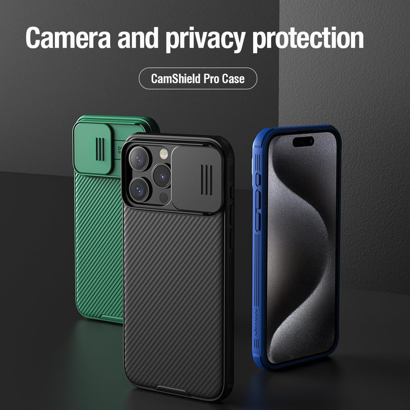 Nillkin Apple iPhone 15 Pro Camshield Pro Hard PC and TPU Bumper Slim Shockproof Mobile Phone Case Cover with Sliding Camera Lens Protection, Blue