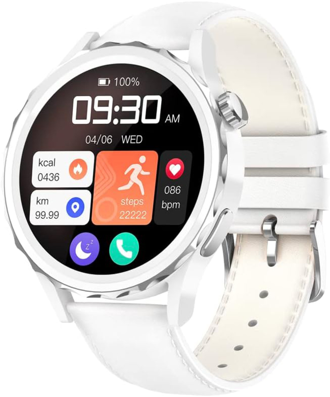 G-tab GT5 Pro 1.32 Inch Smartwatch for Women, White/Silver