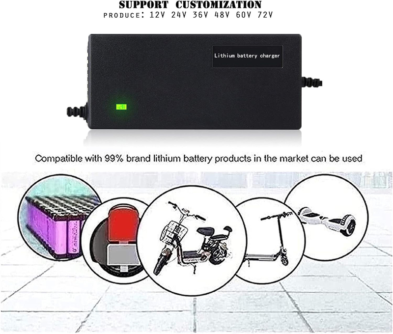 PoJu 60V Output 67.2V 2A/3A/5A Input 100-240 VAC Lithium Li-ion Charger for 10S 60V Electric Bike Scooter Charger, Black