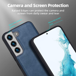 X-level Samsung Galaxy S22 Plus 5G Anti-Scratch Premium PU Leather Soft TPU Bumper Shockproof Protective Mobile Phone Case Cover, Blue