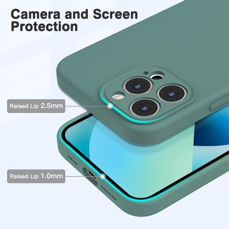 Apple iPhone 13 Pro 6.1-inch 2021 Silicone Slim Thin Durable Liquid Gel Rubber Mobile Phone Case Cover with Integrated Camera Lens Protector, Pine Green