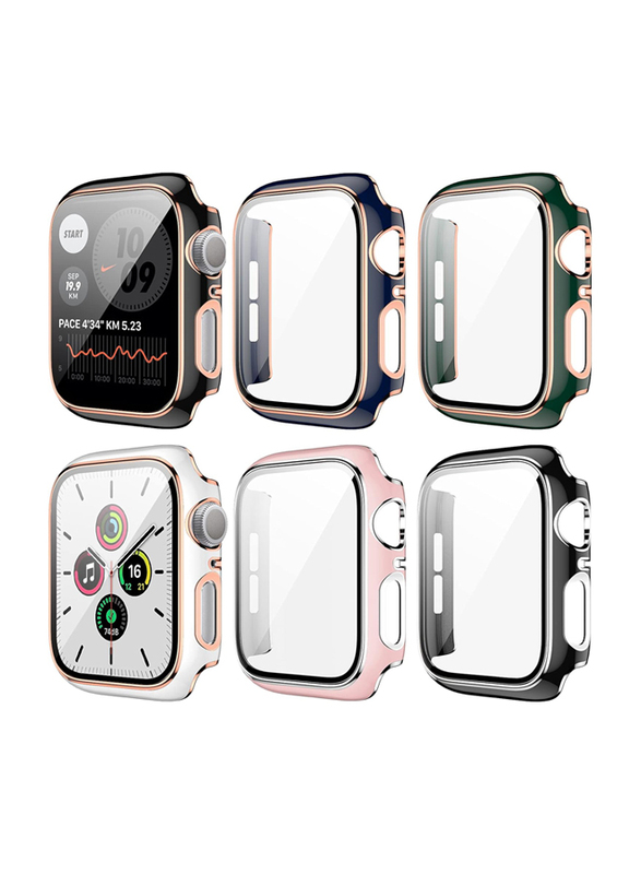 Tempered Glass Screen Protector with Case for Apple Watch 44mm, 6 Pieces, Multicolour