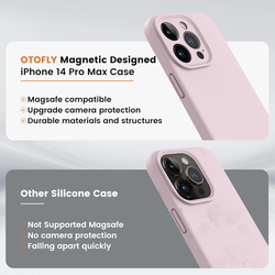 Otofly Apple iPhone 14 Pro Max Magnetic MagSafe Shockproof Silicone Mobile Phone Case Cover, Chalk Pink