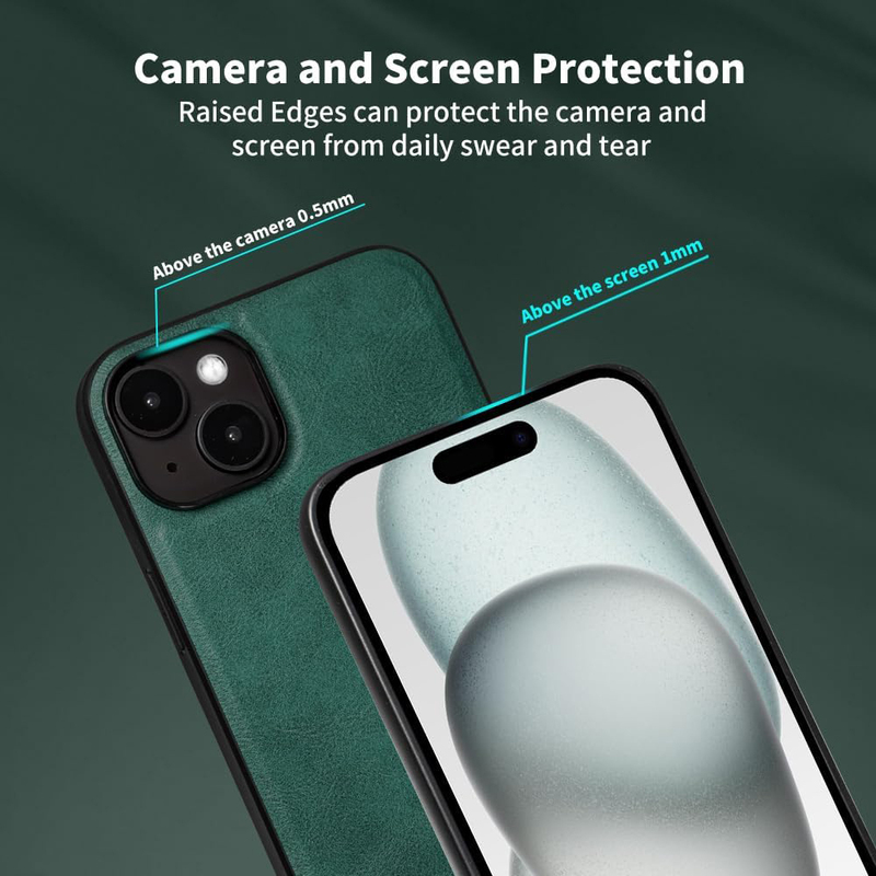 X-Level Apple iPhone 15 2023 Premium PU Leather Slim Protective Business Design Luxury Rugged Shockproof Anti-Scratch Non-Slip Phone Case Cover with Soft Edge, Green