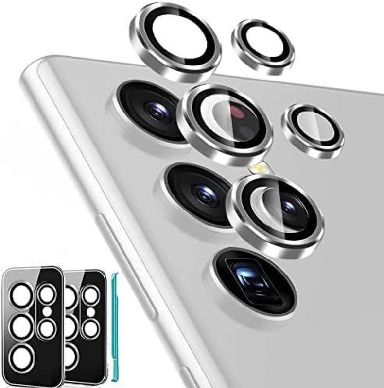 Samsung Galaxy S22 Ultra Milomdoi 6 x 9H Tempered Glass Camera Lens Protector Metal Individual Ring with Installation Tray, Clear