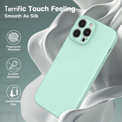 Apple iPhone 13 Pro 6.1-inch 2021 Silicone Slim Thin Durable Liquid Gel Rubber Mobile Phone Case Cover with Integrated Camera Lens Protector, Mint