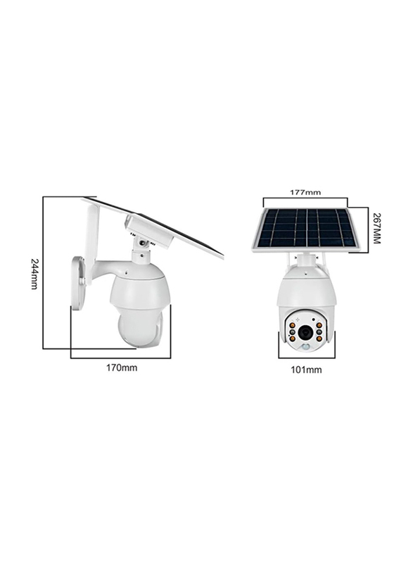 WANGXL 1080p Solar Energy Dome WiFi Ip Camera with Mobile Phone Control, 355 Degree Rotation Cloud Storage, Motion Tracker, Microphone & SD, White