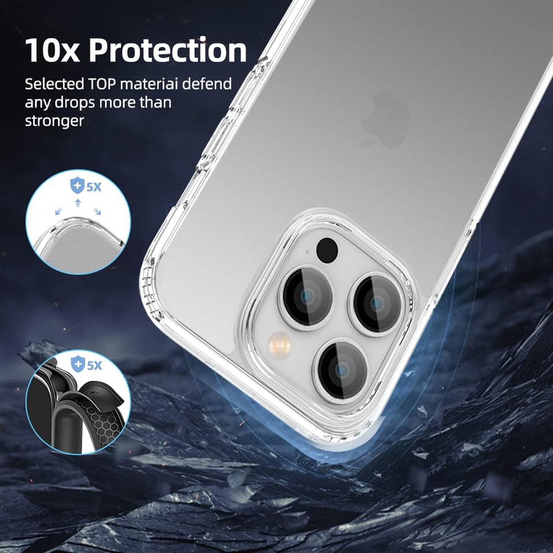 X-Level 6.7-inch Apple iPhone 14 Pro Max (2022) Shockproof Frosted Translucent Thin Military Grade Drop Anti-Drop Hard PC Slim Protective Mobile Phone Case Cover with Soft Silicone Edge, Clear