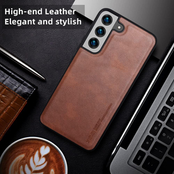 X-Level Samsung Galaxy S22 Plus 5g Earl 3 Series Anti-Scratch Leather Soft TPU Silicone Bumper Shockproof Mobile Phone Case Cover, Brown