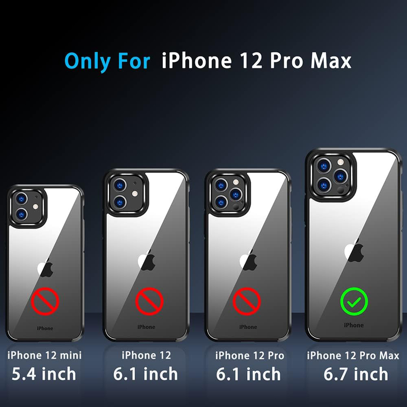 X-Level Apple iPhone 12 Pro Max 6.7-Inch Anti-Yellowing Scratch Resistant Heavy Duty Shockproof Protective Mobile Phone Case Cover, Black/Clear