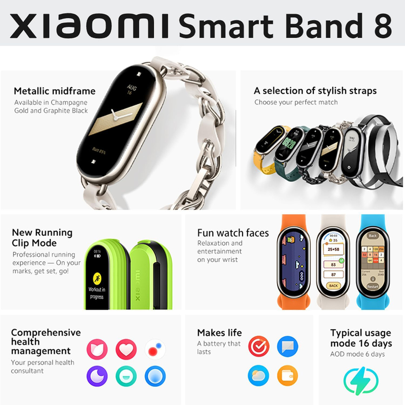 Xiaomi Mi Smart Band 8 - 1.62 Inch Fitness Tracker, Black, Chinese Version