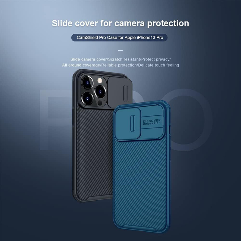 Apple iPhone 13 Pro Camshield Pro Heavy Duty Shockproof Mobile Phone Case Cover with Camera Cover, Blue