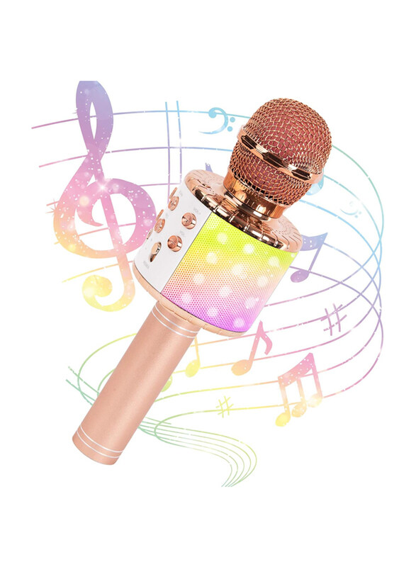 

JMFinger Karaoke Kids and Adults Wireless Portable Handheld Bluetooth Microphone with LED Lights, Rose Gold