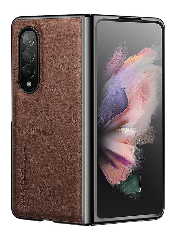 X-Level Samsung Galaxy Z Fold 4 5g (2022) Thin Slim Premium PU Leather Anti-Scratch Drop Protection Shockproof Folding Mobile Phone Case Cover, Brown