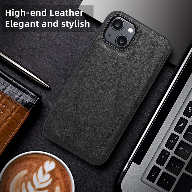 X-level Apple iPhone 13 6.1" Anti-Scratch Premium Leather Soft TPU Bumper Shockproof Protective Mobile Phone Cover Case, Black