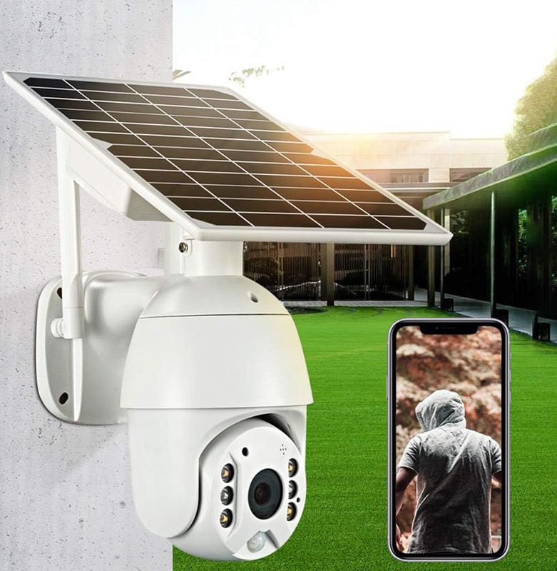 WANGXL 1080p Solar Energy Dome WiFi Ip Camera with Mobile Phone Control, 355 Degree Rotation Cloud Storage, Motion Tracker, Microphone & SD, White