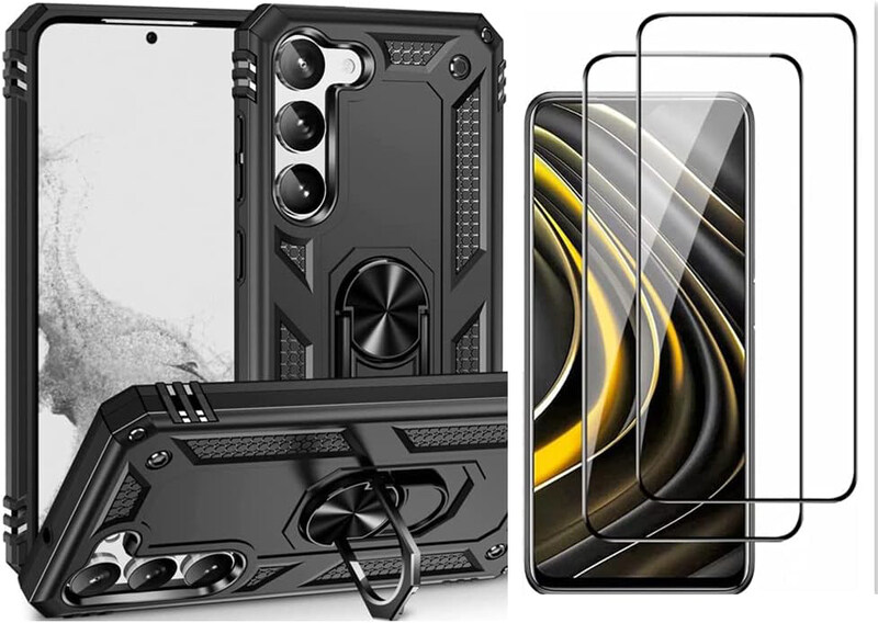 

Generic Samsung Galaxy S23 5g Tempered Glass Screen Protector & Duty Armor Dual Layer Anti-Scratch Mobile Phone Case Cover, 3 Pieces, Multicolour