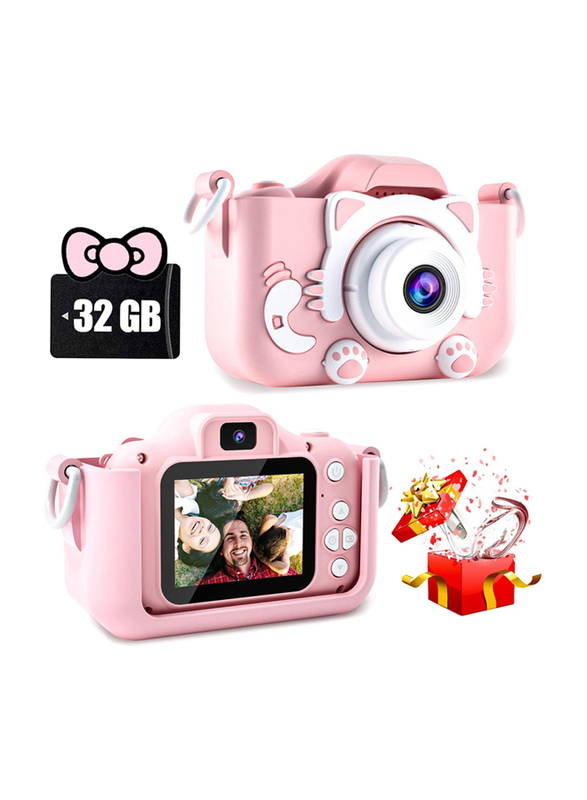 1080P Kids Digital Camera for Toddler with 32GB SD Card, 20 MP, Pink