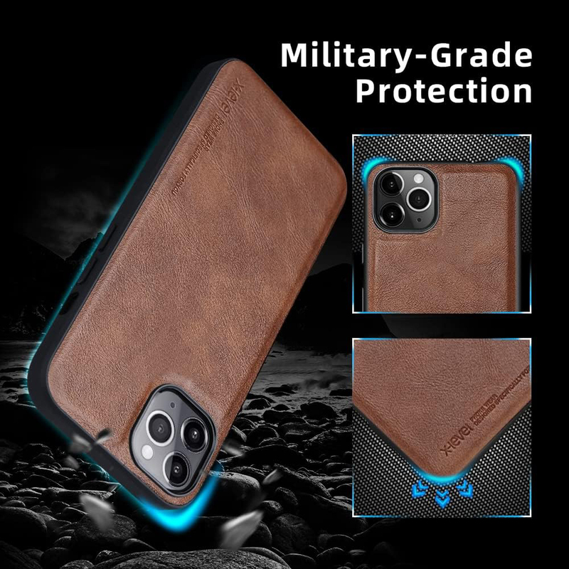 X-level Apple iPhone 13 Pro 6.1" Anti-Scratch Premium Leather Soft TPU Bumper Shockproof Protective Mobile Phone Cover Case, Brown