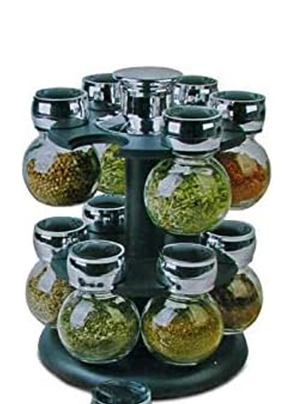 

Generic Glass Spice Jar Set With Round Rotating Rack, 12 Pieces, Silver/Clear