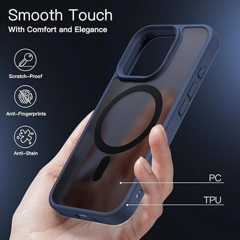 

Generic Magnetic Case for iPhone 15 pro max Compatible with MagSafe, Translucent Matte Back Camera Lens Full Protection Slim Shockproof Phone Cover blue