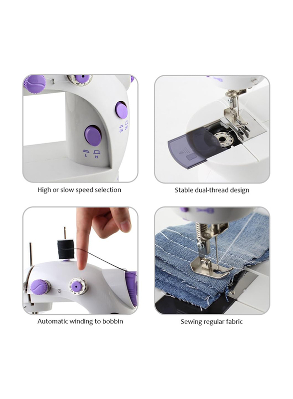 Portable Household Mini Sewing Machine, Purple/White