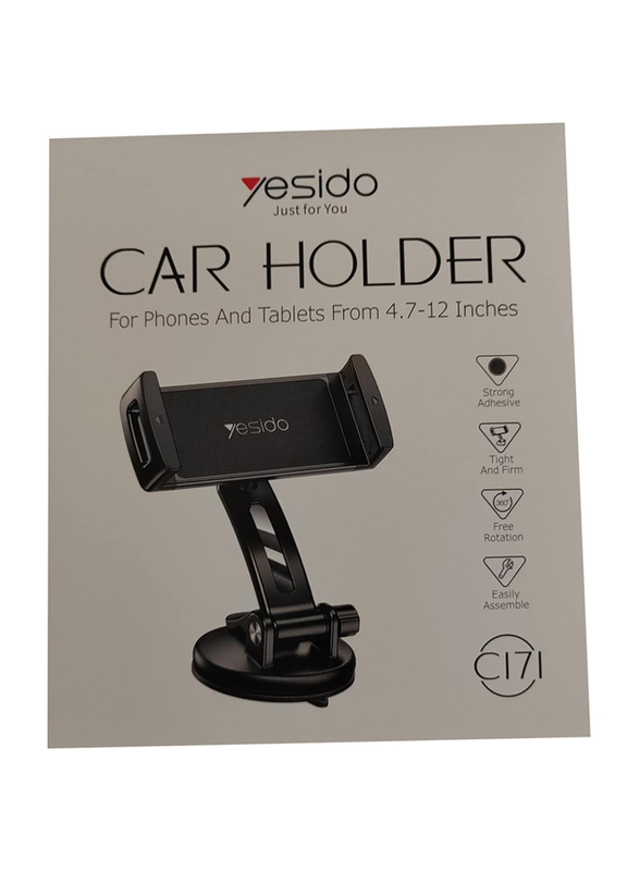 Yesido Universal Phones and Tablets From 4.7-12 Inches Car Holder, Black