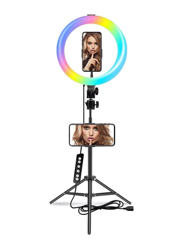 Coku Ckmj26 10.2-Inch Rgb Selfie Ring Light With 70-inch Stand, Multicolour