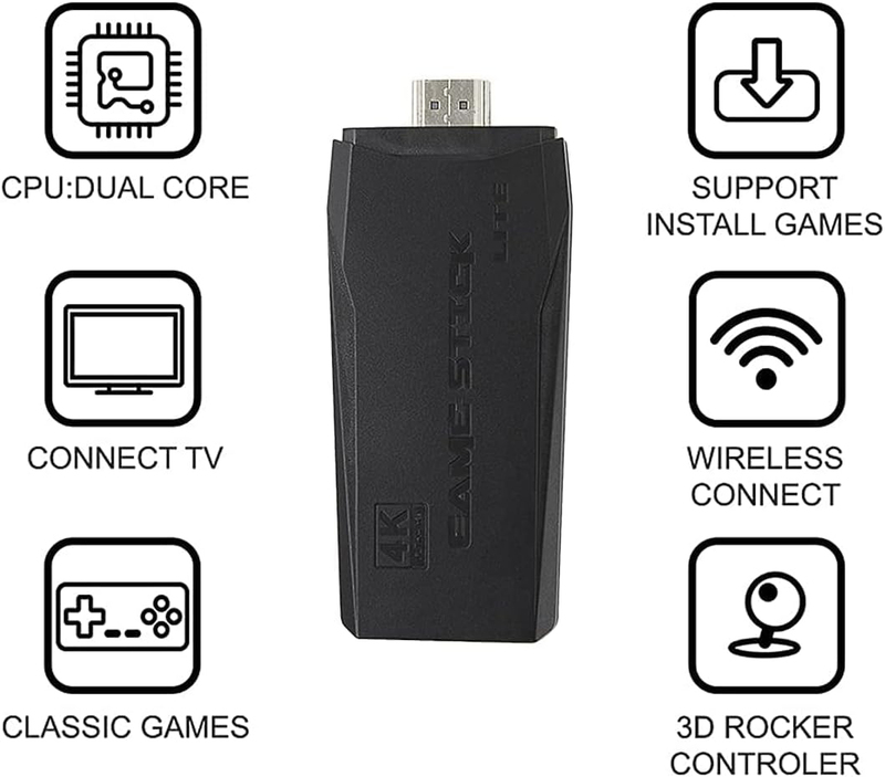 Integrated Retro 4K Game Console with Dual 2.4G Wireless Controllers, Black