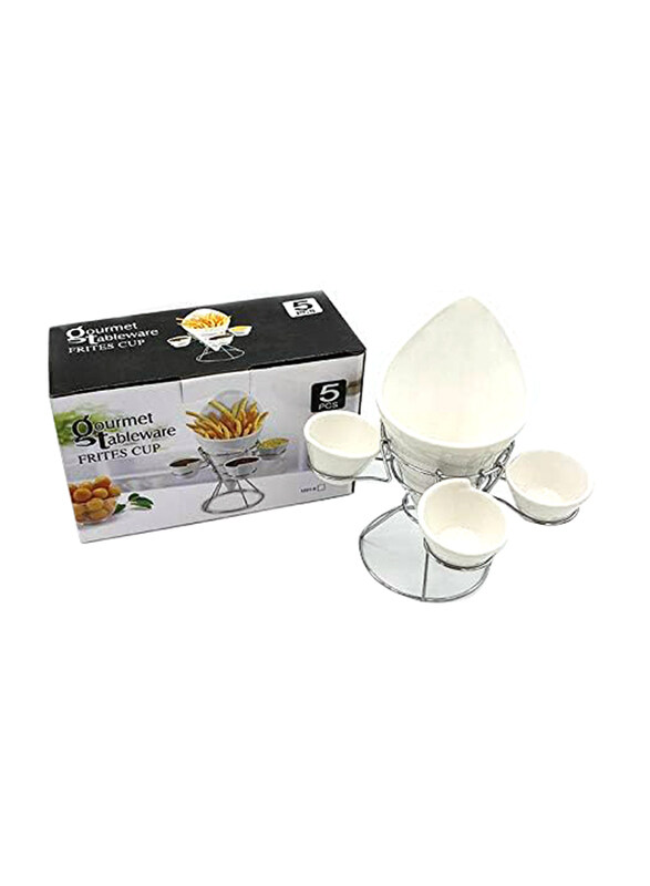 

Generic French Fries Holder With 3 Dip Dishes and Metal Stand, White/Silver