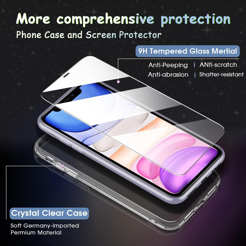 X-level Apple iPhone 11 6.1" Prevent Hand Sweat and Fingerprints Enhance the Gaming Experience Crystal Clear Mobile Phone Case Cover with Tempered Glass Screen Protector, Clear