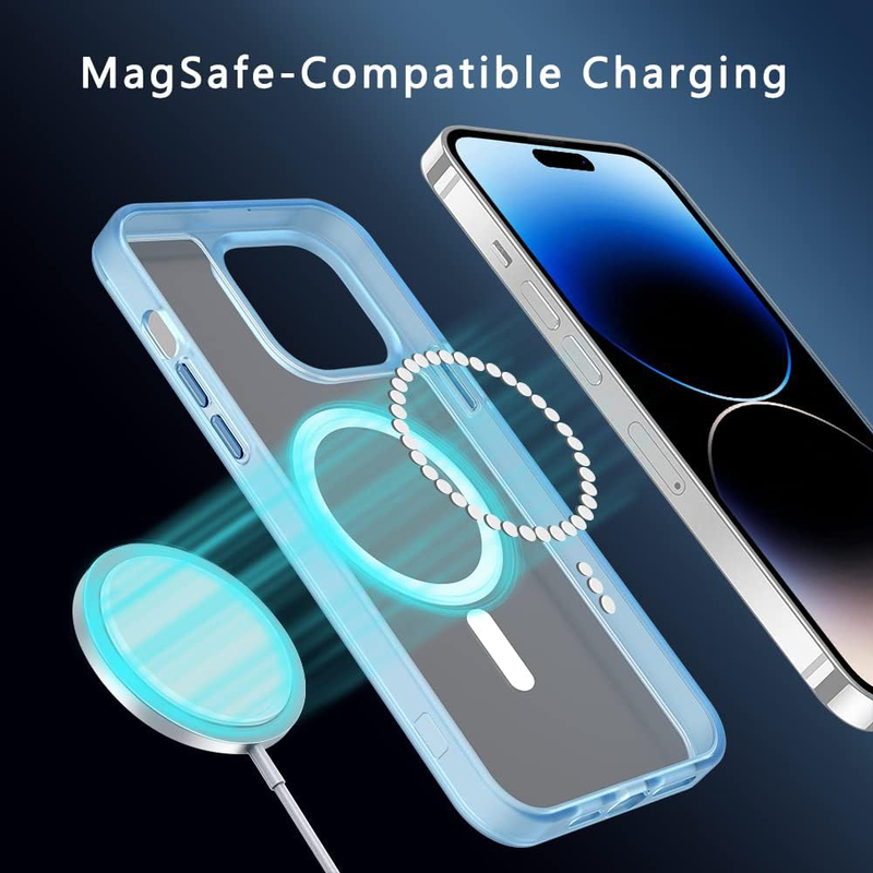 X-level Apple iPhone 14 Pro Max Magsafe Magnetic Wireless Charging Slim Matte Translucent Hard Back with Shockproof Bumper Mobile Phone Case Cover, Blue