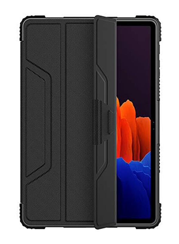 Nillkin Samsung Galaxy Tab S7 Plus 12.4 Inch Bumper Case Leather Finish with Stand Smart Wake & Sleep Pencil Holder, Black