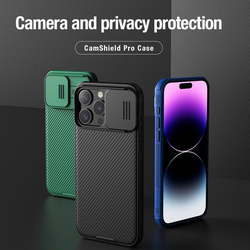 Nillkin Apple iPhone 15 Pro Max Camshield Pro Hard PC and TPU Bumper Slim Shockproof Mobile Phone Case Cover with Sliding Camera Lens Protection, Green