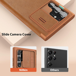 Nillkin Samsung Galaxy S22 Ultra 5G 6.8'' 2022 Wallet Mobile Phone Case Cover with Card Holder & Camera Cover, Brown