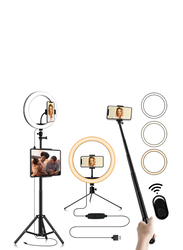 12-inch Tripod Selfie Ring Light Full Kit with 76.7-inch Extendable Tripod Stand for Smartphones and Tablets, Black/White