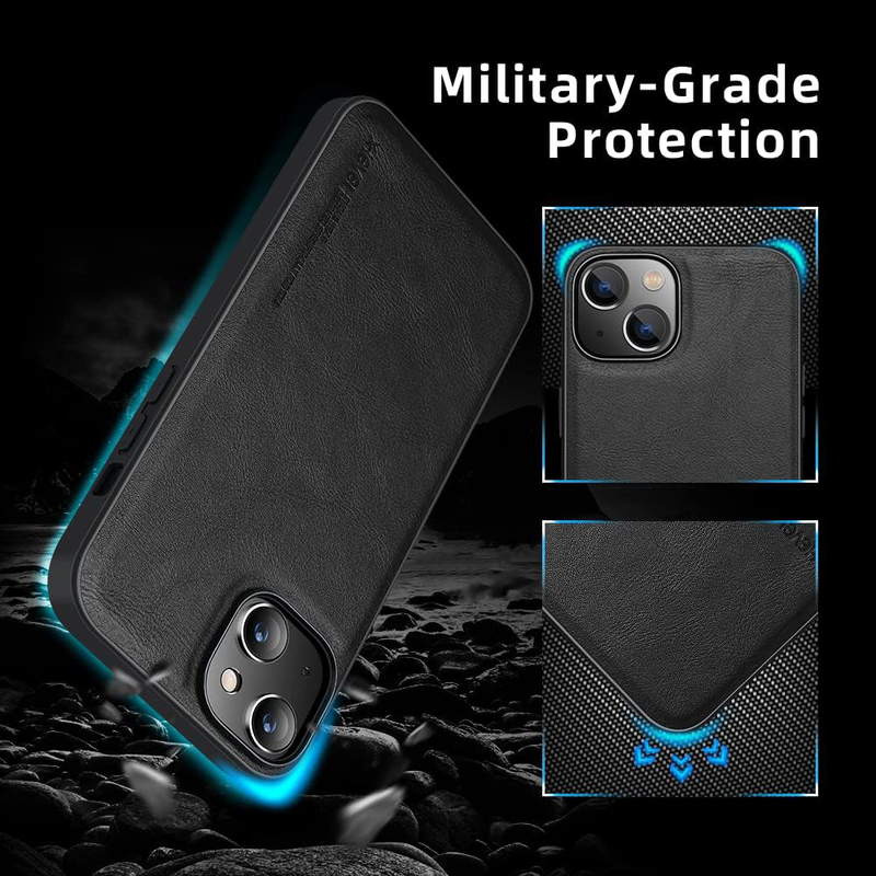 X-Level Apple iPhone 14 2022 Premium PU Leather Slim Protective Business Design Luxury Rugged Shockproof Anti-Scratch Mobile Phone Case Cover, Black