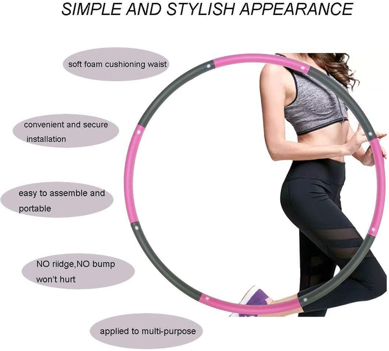 Weighted Soft Foam Hula Hoop for Exercise Detachable Design, Pink/Grey