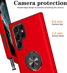 Samsung Galaxy S22 Ultra 5G Silicone Kickstand Built-in Magnetic Heavy Duty Protection Shockproof Rugged Military Mobile Phone Case Cover with Screen Protector, Red