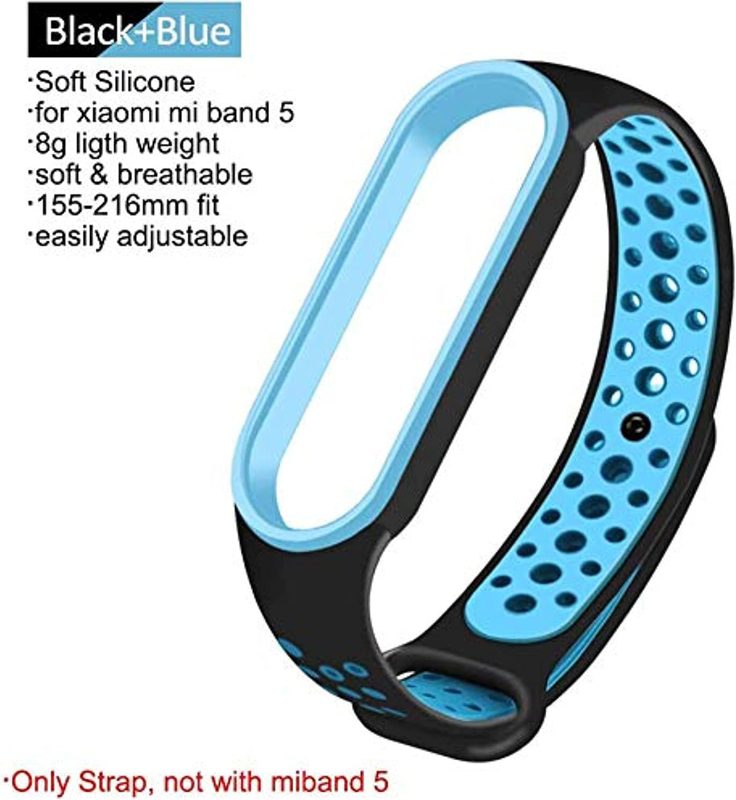 Xiaomi Newest Sports TPU Silicone Replacement Wristband for Xiaomi Mi Band 5, Black/Blue