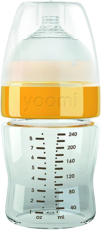 Yoomi Anti-Colic Baby Feeding Bottle, 2 x 240ml, Clear/Yellow