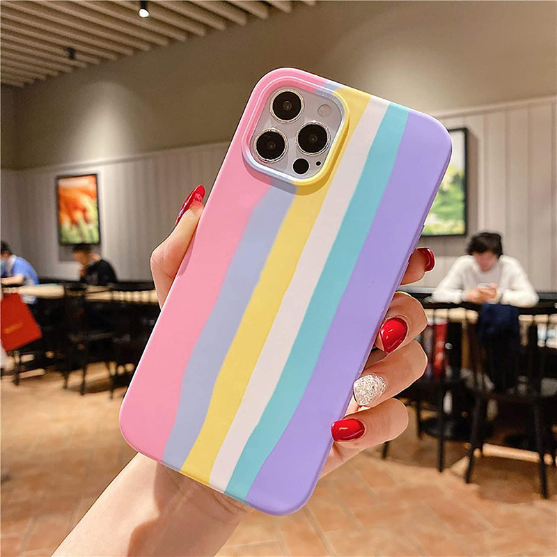 Apple iPhone 12 6.1-inch Rainbow Silicone Gel Shockproof Soft Microfiber Liner Slim Hard Shell Many Colours Mobile Phone Case Cover, Multicolour