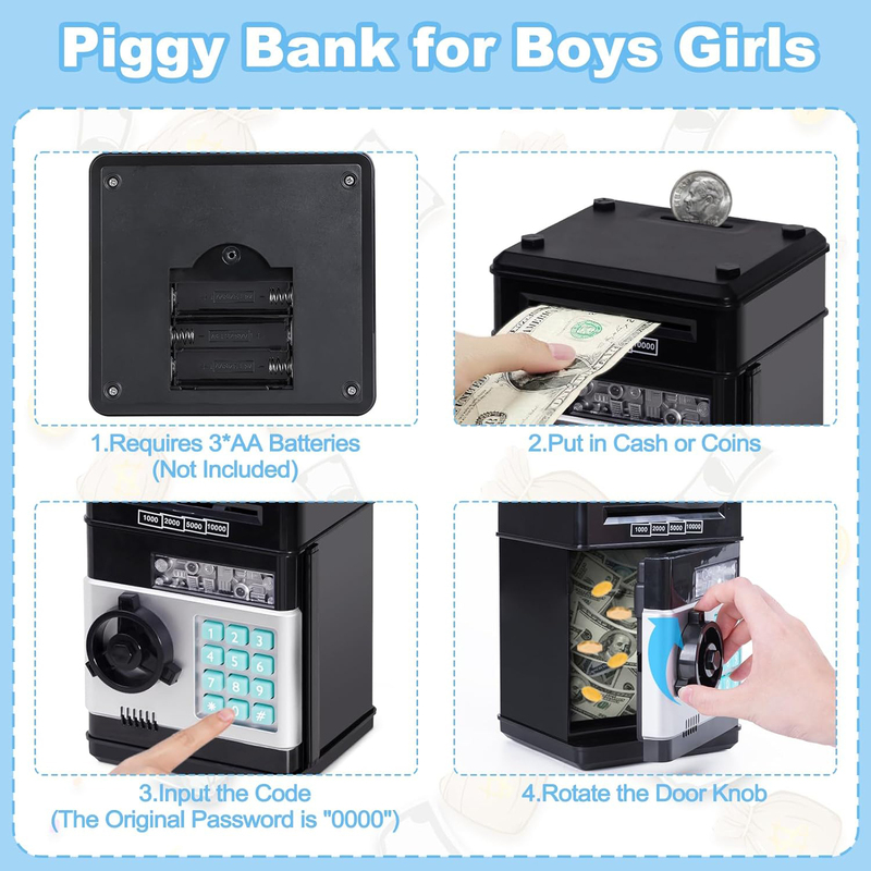 Refasy Electronic Piggy Banks for Kids Money Savings Box Toys Mini ATM Coin Bank for Children, Ages 3+