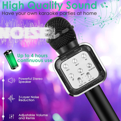 Kidwill 5-in-1 Portable Handheld Karaoke Mic Speaker Player Recorder Wireless Bluetooth Karaoke Microphone with LED Lights for Kids, Black