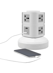 Saffron Universal Vertical Socket, Electrical Tower Extension Outlet with USB Ports, 3M Cord and UK-Plug Power Strip Multi Charging Station, Gray