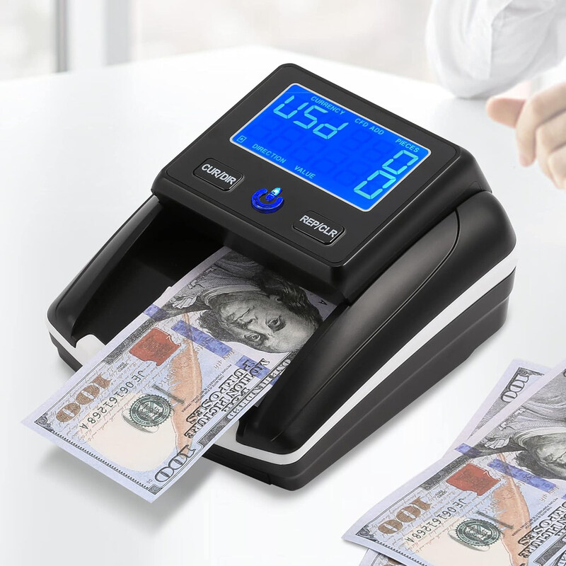 Portable Counterfeit Bill Detector Rechargeable 4 Way Direction USD & EUR Bill Checker Machine, Black